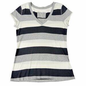 GAP Women Large V Neck Striped Gray White Black Pima Cotton Modal Soft Tee